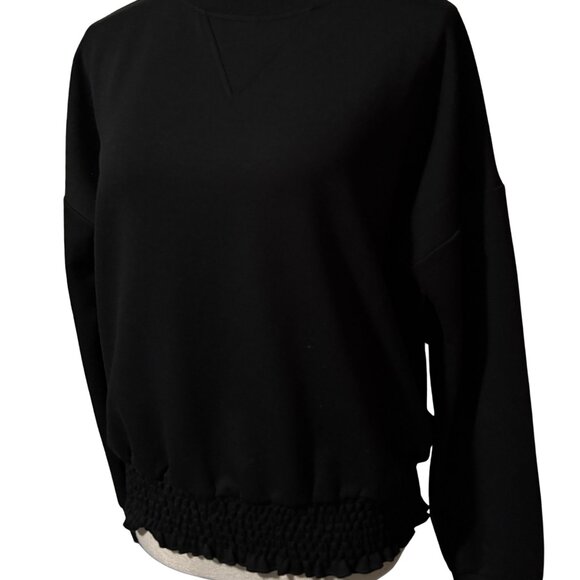 Cynthia Rowley Black Smocked Hem Sweatshirt Women’s Small Long Sleeve Pullover T - Picture 1 of 5